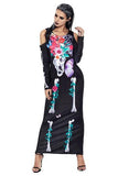 BFJFY Halloween Women Flower Skull Skeleton Scary Cosplay Long Dress - bfjcosplayer