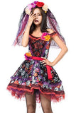 Halloween Women's Rose Skull Pattern Ghost Bride Cosplay Costume
