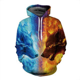BFJmz Ice Fire Wolf 3D Printing Coat Zipper Coat Leisure Sports Sweater Autumn And Winter - bfjcosplayer