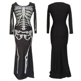 BFJFY Halloween Cosplay Costume Women Skull Pettern Scary Bones Long Dress - bfjcosplayer