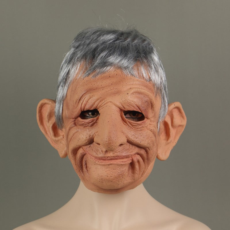 Old Woman Scary Face Cosplay Latex Helmet Halloween Masquerade Props