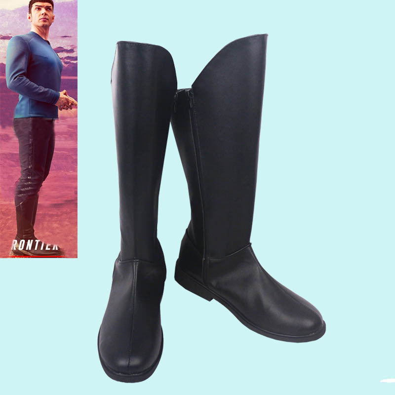 Strange New Worlds Boots Spock Number One Cosplay Shoes Flat Zipper Mid-length Boots