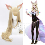 Game Character KDA K/DA Ahri Cosplay Wigs 70cm with ears KDA Heat Resistant Synthetic Hair Perucas Cosplay Fox Wig - bfjcosplayer